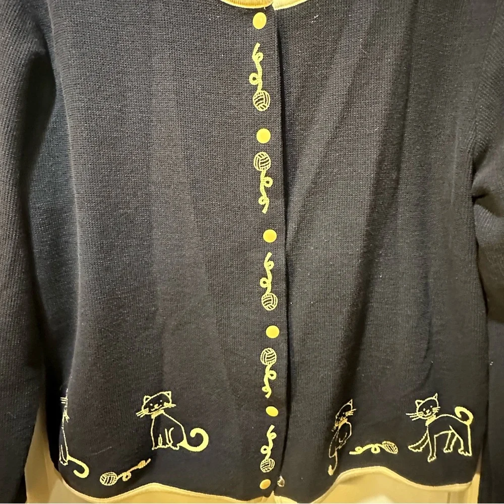 Christopher & Banks Navy Blue Cat Sweater Embroidered Unique Size M - Picture 3 of 5